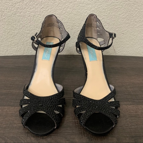 Betsey Johnson black sweet rhinestone open toe heels size 7.5 - Picture 6 of 11